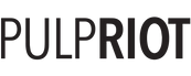 Logo of pulp riot in bold, uppercase letters, primarily in a dark gray color with a stylized letter "i" resembling a paint splash.