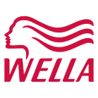 Logo of wella featuring a stylized profile of a woman with flowing hair in red, positioned above the brand name "wella" in bold, red capital letters.