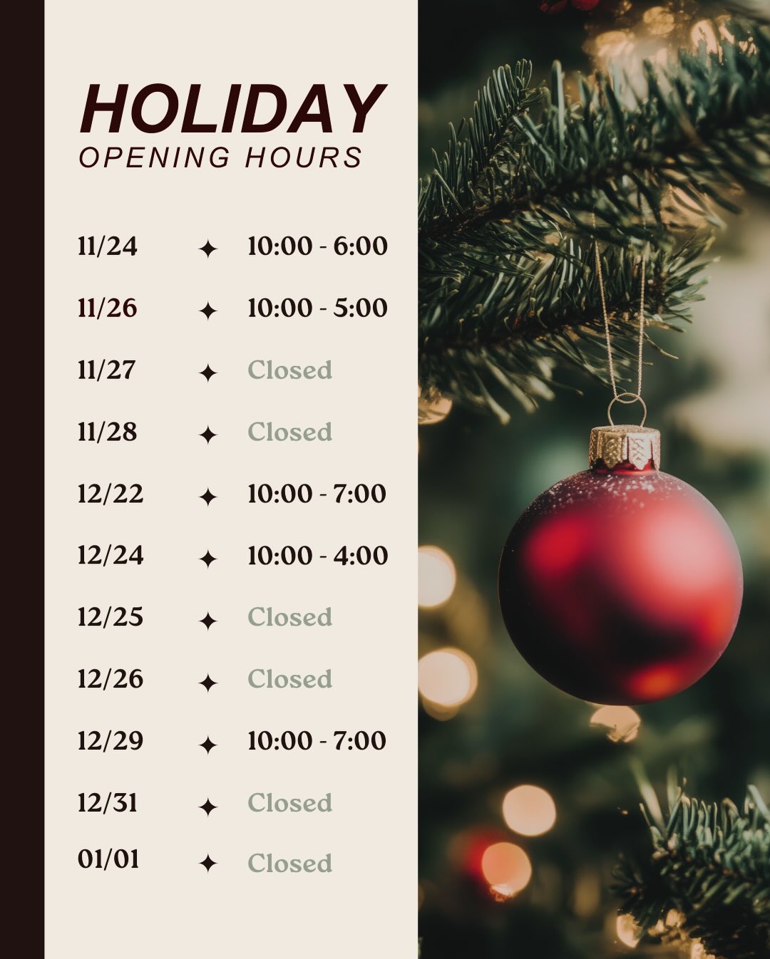 holiday hours